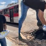 Sem solução há meses, veterinário tira dinheiro do próprio bolso para “operação tapa-buracos” na capital.